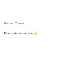 a screenshot of a text message that says thanks nice customer service